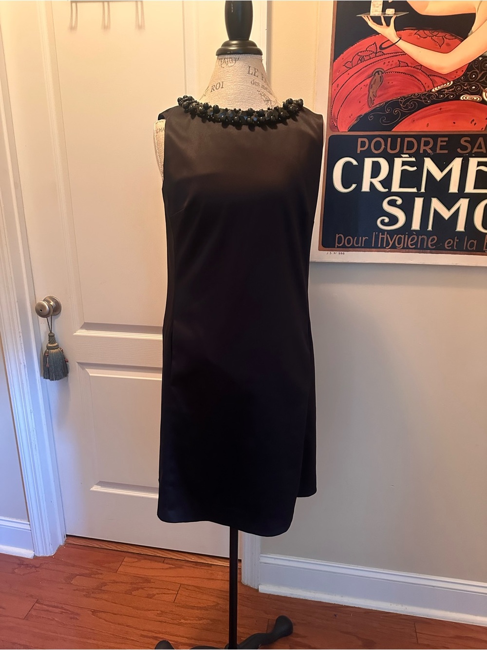Adrianna Papell Black Beaded Neckline Sleeveless Shift Dress